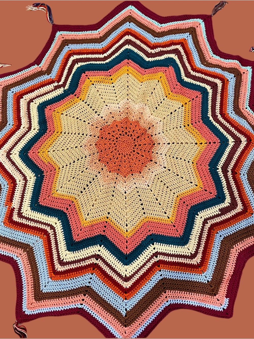 Handmade crochet star throw